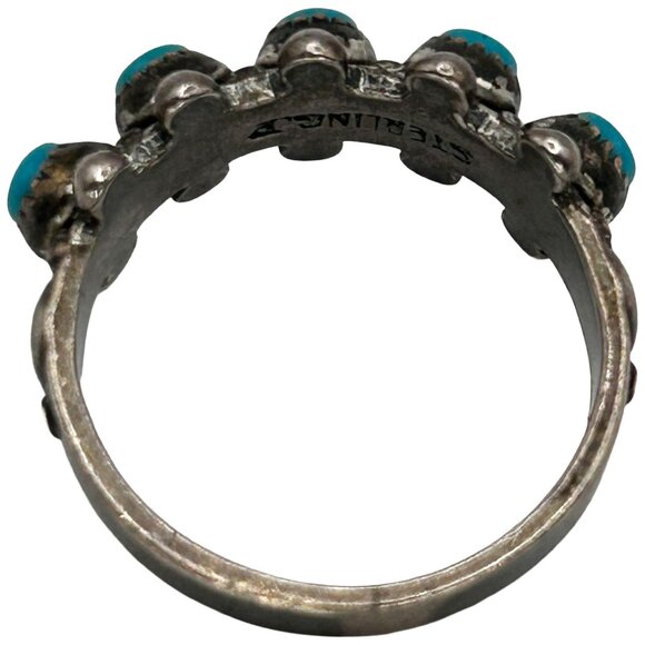 Vintage 925 Sterling Silver with Turquoise Old Pawn Ring - Size 4 - Picture 5 of 7